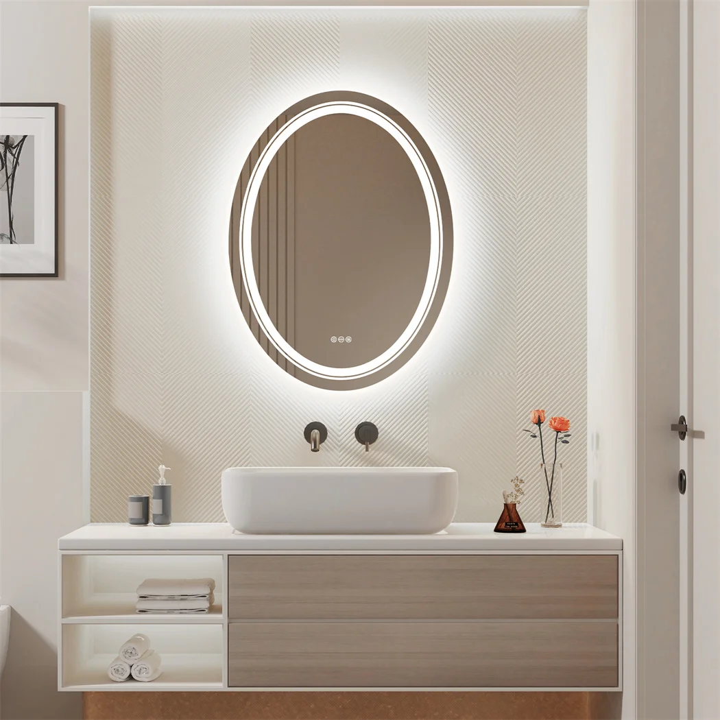 LUVODI Bathroom Mirror LED Light Oval Frameless Shower Shaving Makeup Mirror for Restroom Washroom Dimming Defog