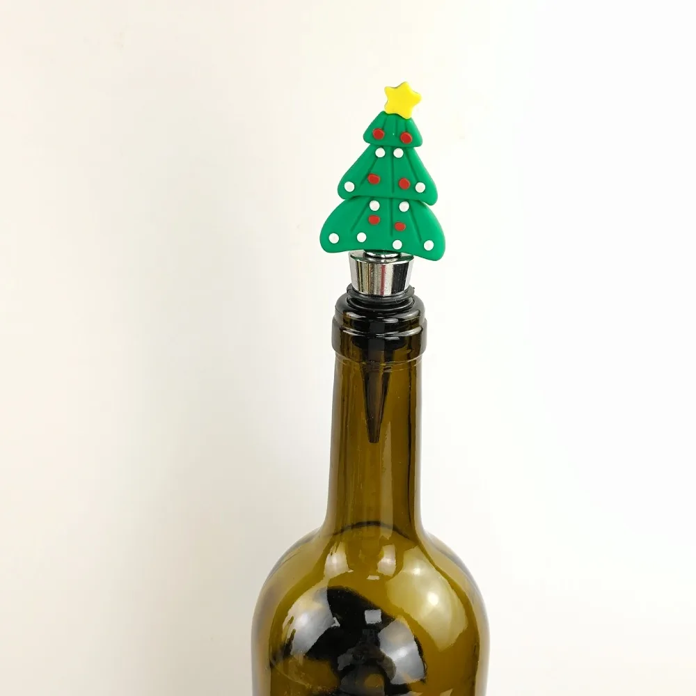 Merry Christmas Wine Bottle Stopper Xmas Tree Snowman Bar Party Decoration Crafts Wine Sealer PVC Fresh-keeping