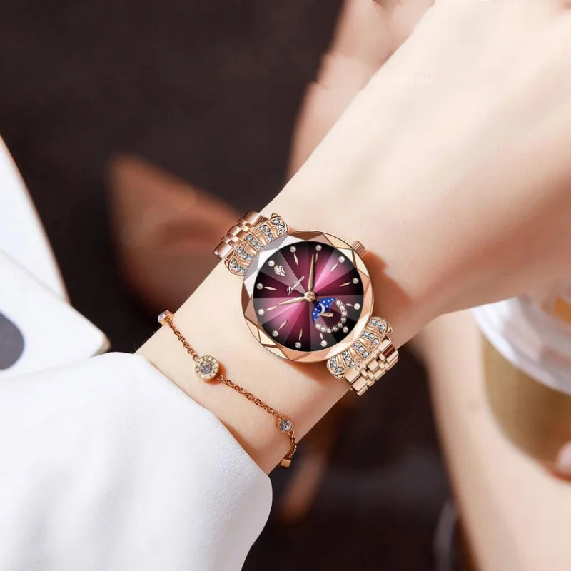 Luxury Watch For Woman Diamond Ladies Quartz Watch Waterproof Phase of the Moon Stainless Steel Rose Gold Women Watches