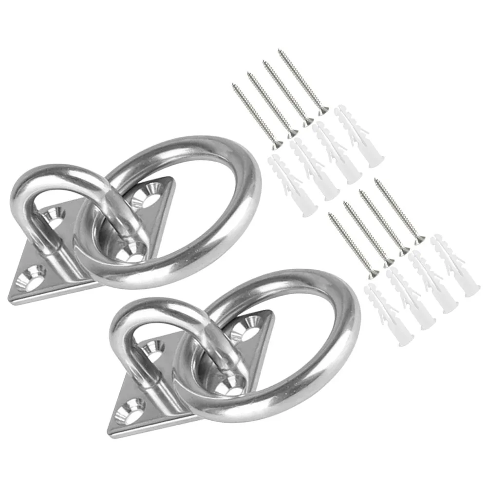 

2pcs Fixed Plate Holder Stainless Steel Anchors Heavy Duty Eye Hooks Pad Eye Hammock Hardware Wall Mount Swing Concrete Outdoor