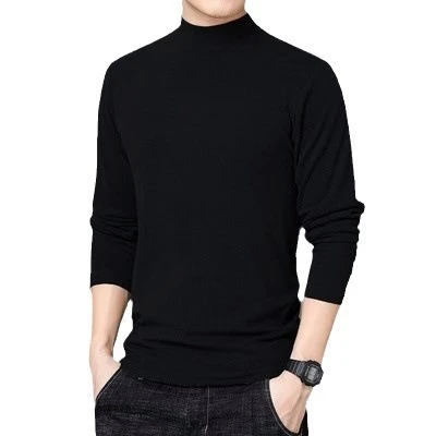 

Men's Mid-Ne Long Sve Base irt Fce-Like Slim Fit Inner Wear Polyester Fiber High Elastici Pure Color Knitted Sweater