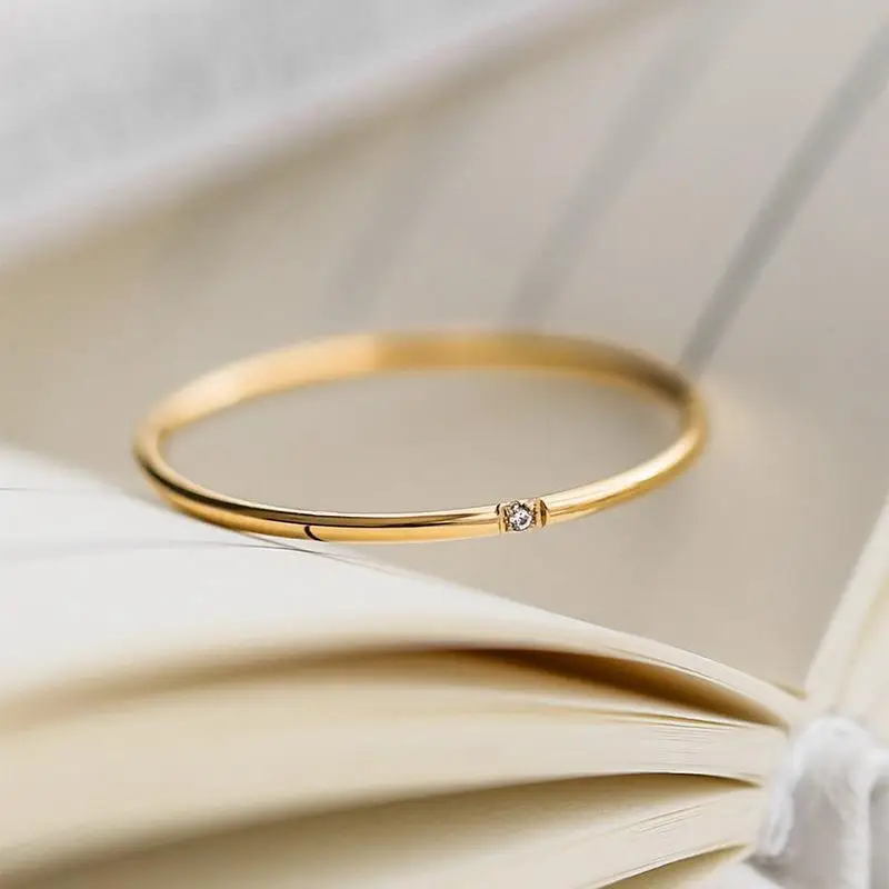 Simplicity Golden Zircon Ring Extremely Thin Classical Jewelry For Women Exquisite Gift