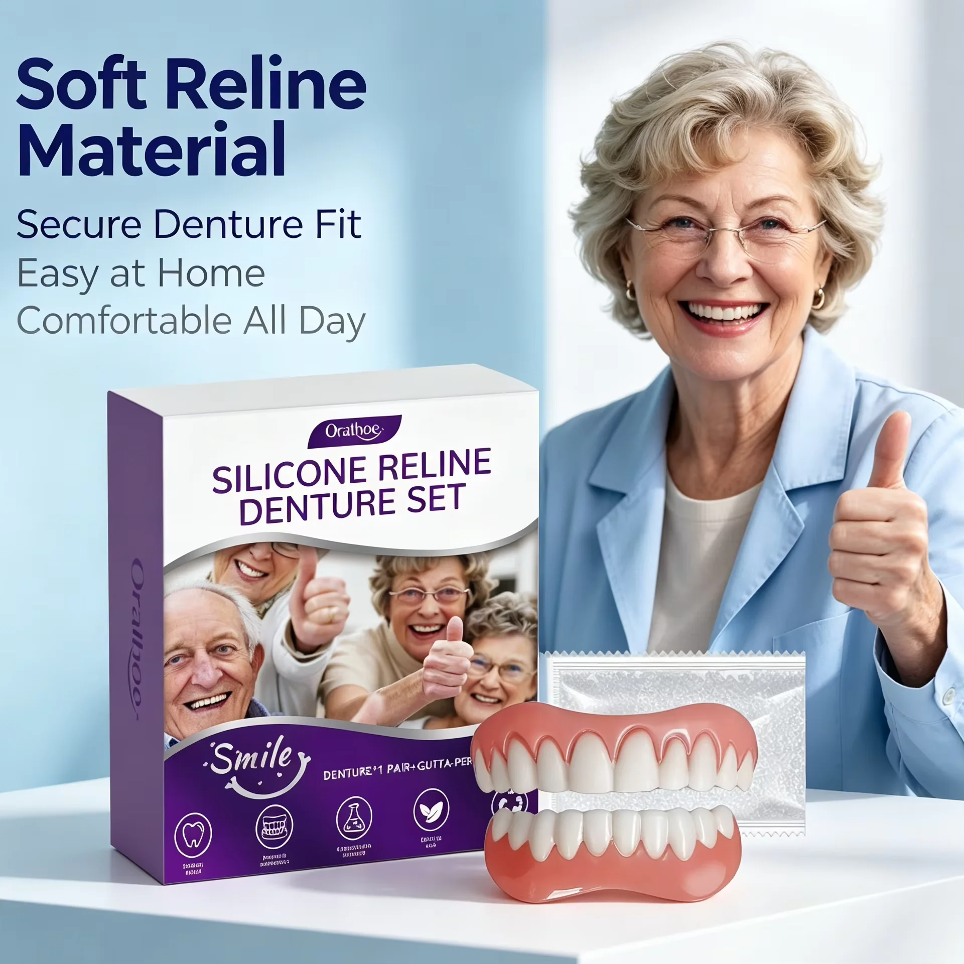 Soft Silicone Snap‑on Smile Veneers Cosmetic Denture Set Reusable Temporary False Teeth Teeth Beauty Restoration Kit Men Women