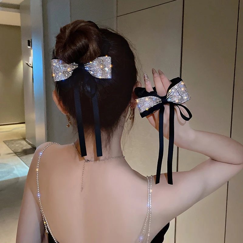 Neue bling Kristall Strass Bogen Haar gummis Haar gummis für Frauen Mädchen Haar bänder Luft schlangen Pferdes chwanz Halter Haarschmuck