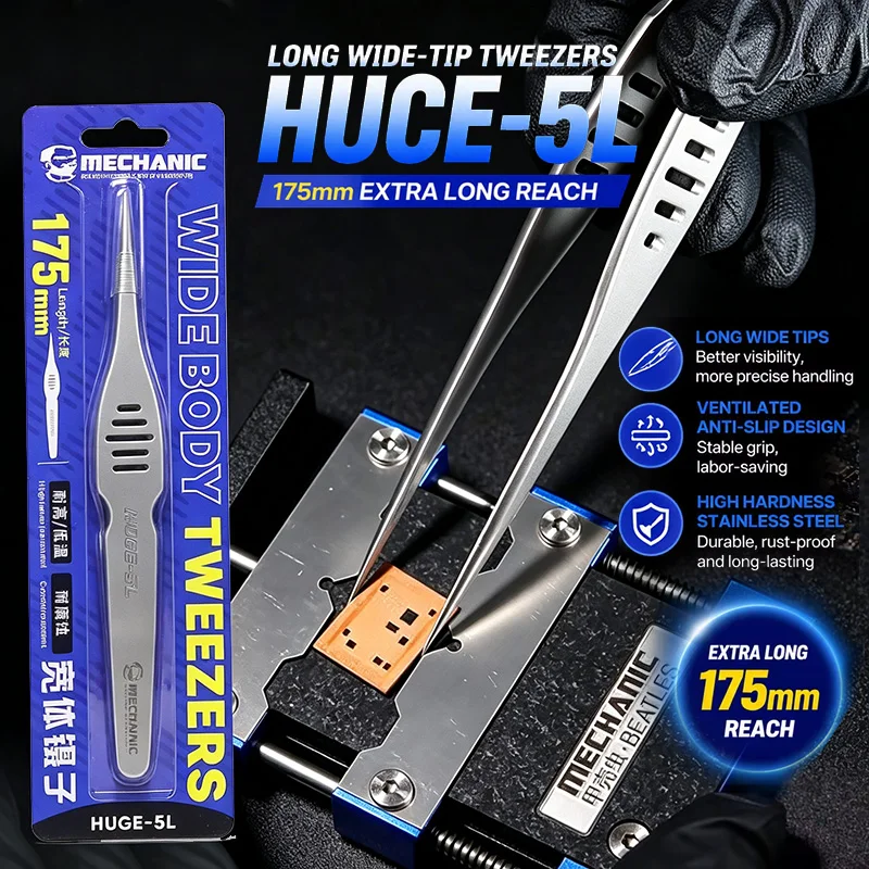 MECHANIC HUGE 5L Long Straight Tweezers Anti Rust Forceps for Cellphone Motherboard Chip Electronic Maintenance Tools