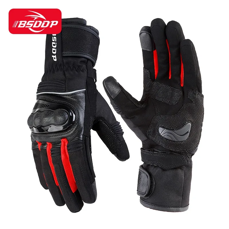 

Зимние мотоциклетные теплые перчатки, флисовые всепогодные перчатки для гонщиков, противоскользящие и нескользящие перчатки с полным пальцем, сенсорный экран