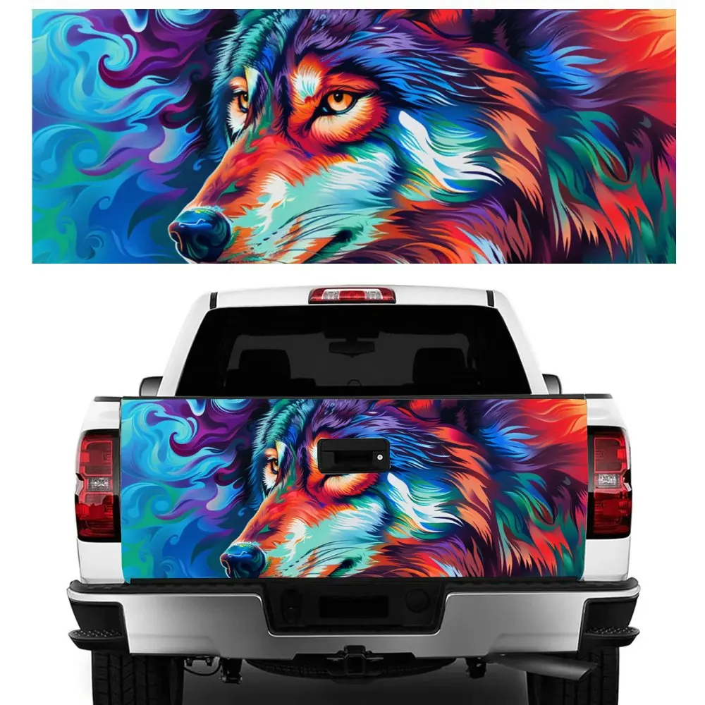 

Colorful Wolf Oil Painting Car Tail Trunk Protect Vinly Decal Auto Accessories DIY Hood Decoration Sticker for Off-road Pickup