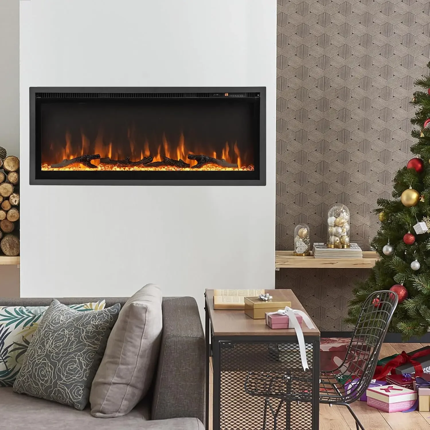 

42 Inches Electric Fireplace in-Wall Recessed, Wall Mounted and Freestanding, 750W/1500W Linear Fireplace Heater