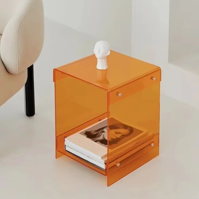 Nordic Minimalist Acrylic Transparent Side Table Creative Square Corner Bedside Sofa Display Rack Internet Celebrity Style