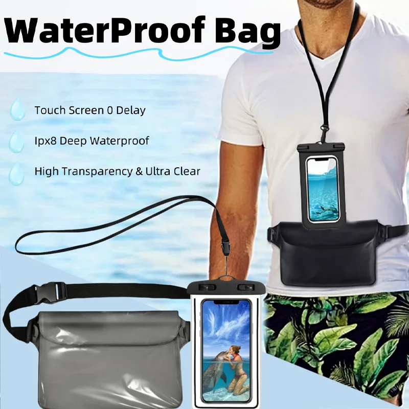 Bolsa de natación impermeable para esquí, deriva, buceo, riñonera de hombro, bolsa de PVC, bolsas subacuáticas para teléfono móvil, accesorios para deportes al aire libre