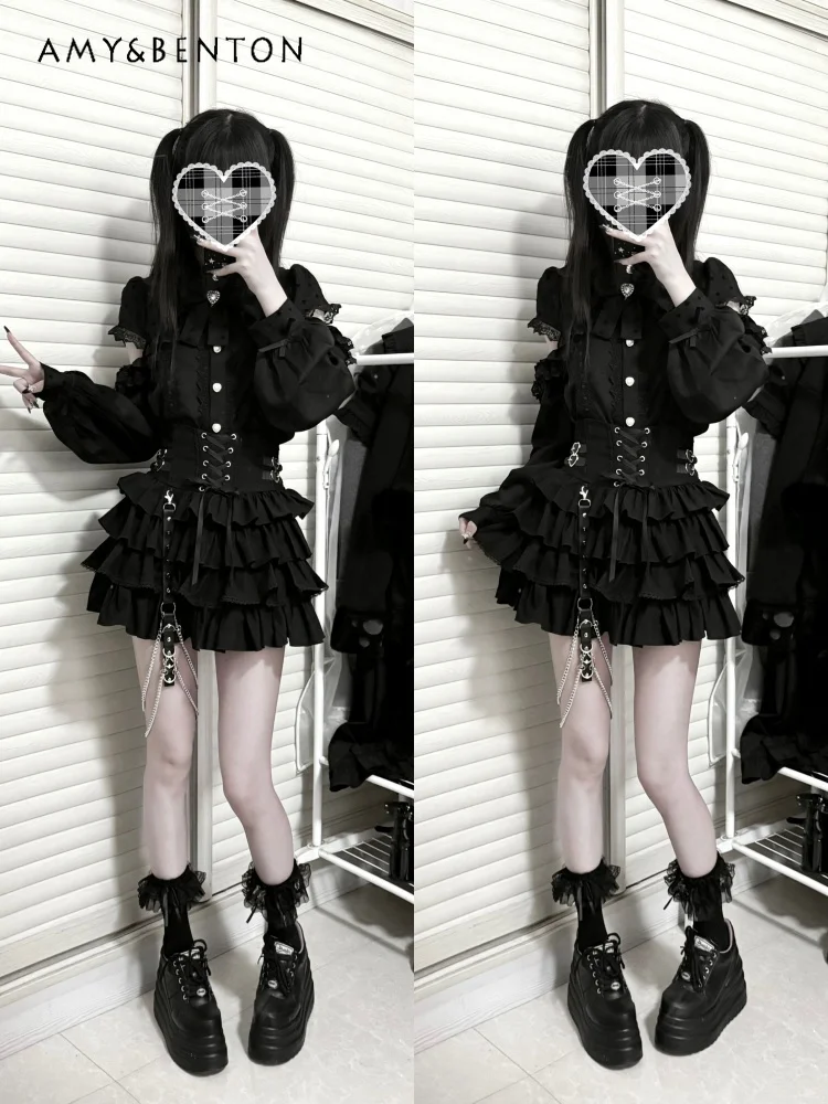 

Mine Series Mass-produced Cake Skirt Japanese Love Buckle High Waist Multi-layer Skirts Subculture Sweet Cool Girl Mini Skirt