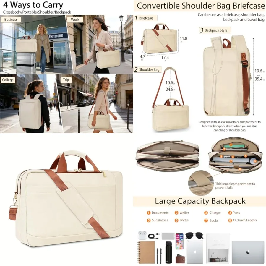 

Faux Leather Messenger Bag for Men 17-17.3 Inch: Laptop Bag Briefcase Computer Handbags Shoulder Crossbody Bag with Padded Lapt