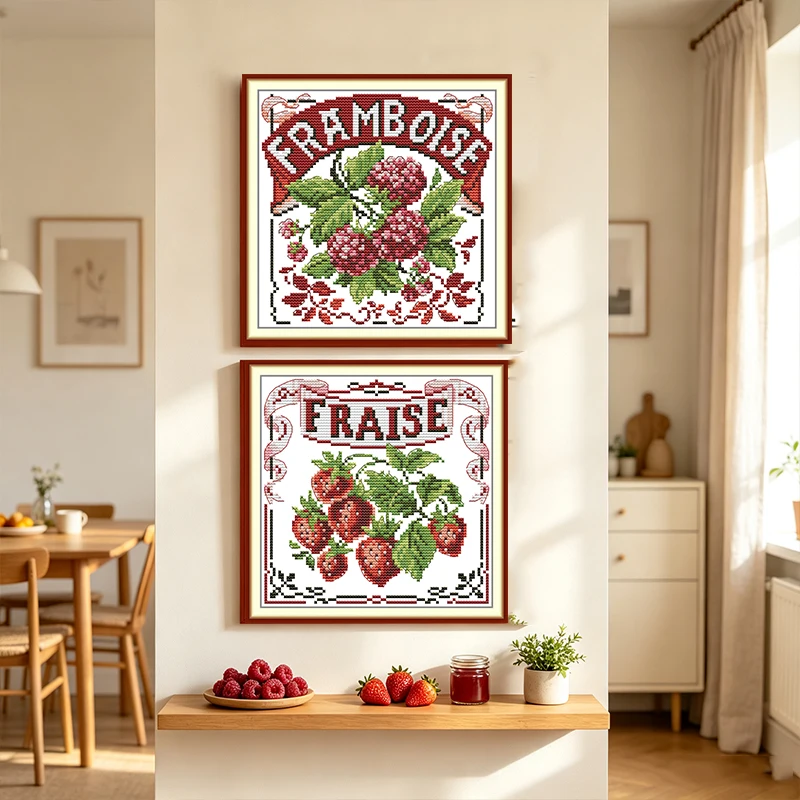 Joy Sunday Strawberries Raspberry Cross Stitch Kit 11/14/16CT High Quality Printed Canvas Needlework Pattern Home Wall Art Decor