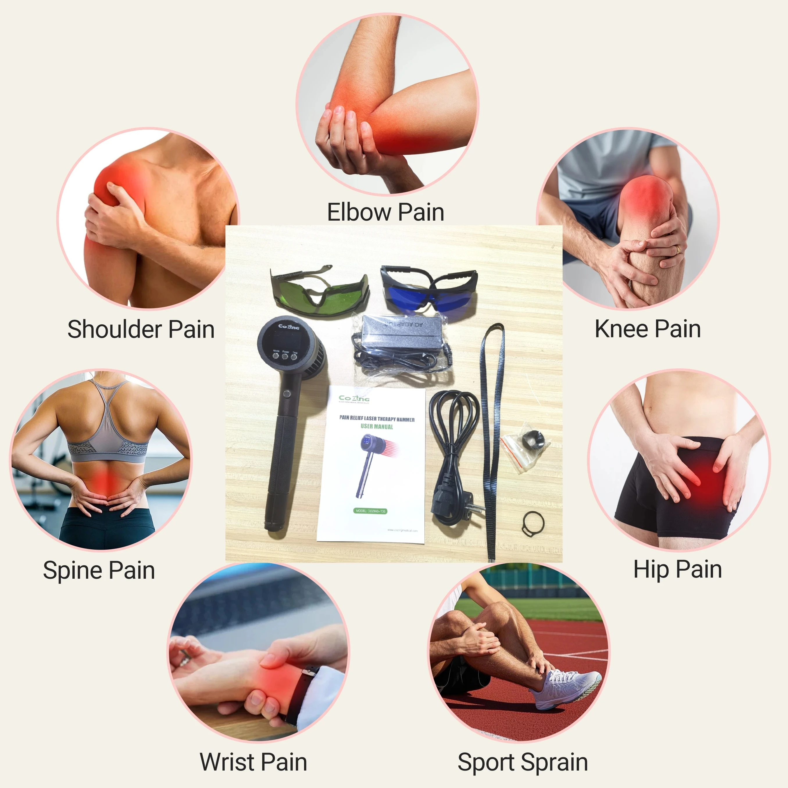 

COZING 808nm 1295mW 25 Diode Cold Laser Effective Arthritis Knee/Back Pain Relief Equipment for Both Human and Pet Use