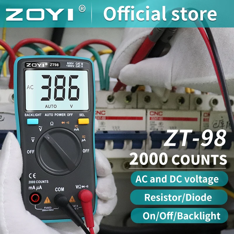 ZOYI Digital Multimeter Ammeter Voltmeter Resistance Frequency backlight Meter voltage Diode Frequency ZT98 ZT100 ZT101 ZT-225