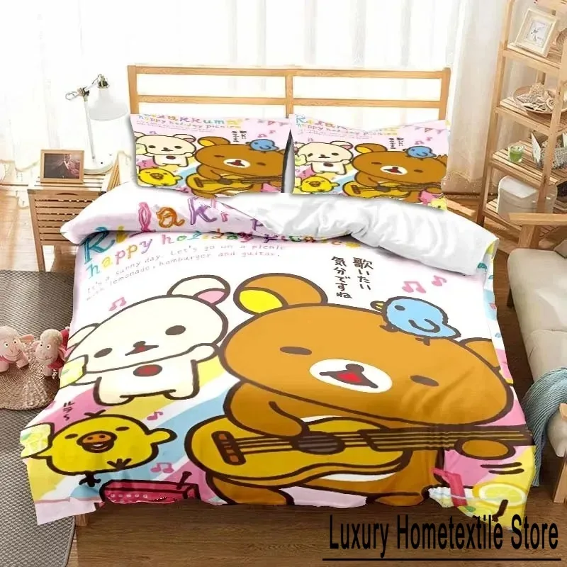 Cartoon Rilakkuma Bear Bedding Set Duvet Cover Bed Set Quilt Cover Pillowcase Comforter king Queen Size Boys Adult Bedding Set