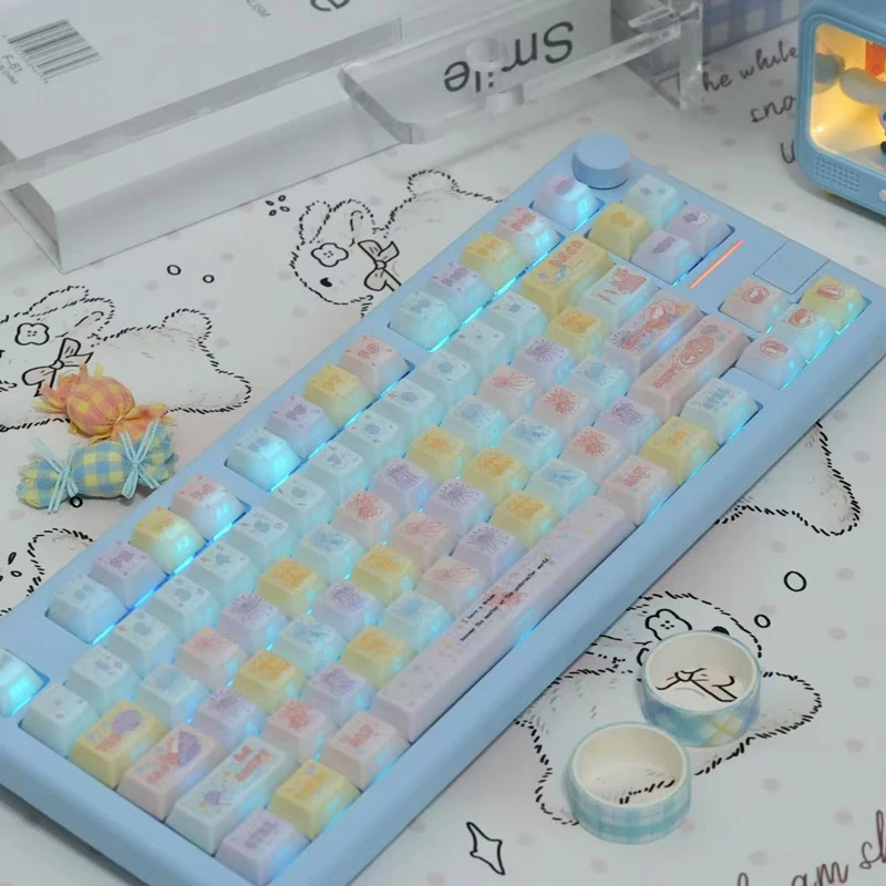 Jellyfish PBT Keycaps 130 Keys Cherry Profile Side Print Shine Through Custom Double Shot Key Caps Set For Mechanical Keyboard view 3