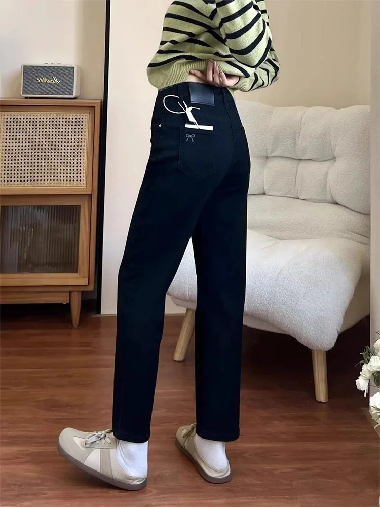 Damskie spodnie jeansowe z wysokim stanem, bawełniane, elastyczne, plus size, proste nogawki, wyszczuplające, elastyczne spodnie bootcut.