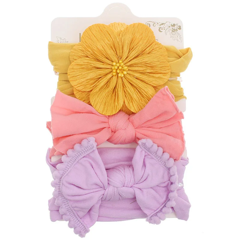 3 Pcs Set Baby Nylon Headbands Elastics Handmade Headwrap for Baby Girls Newborn Infant Toddlers Kids