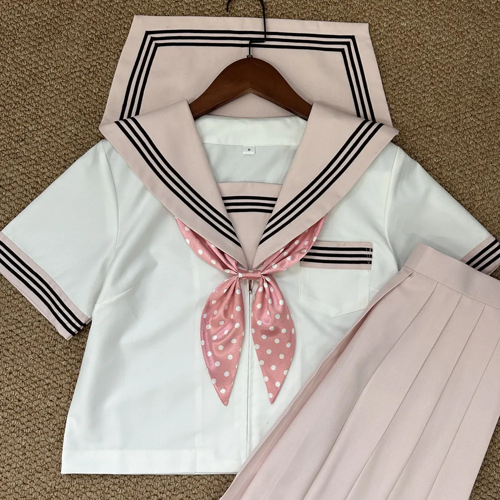 Abito da marinaio rosa a maniche lunghe/corte, uniforme da studente per ragazze delle scuole superiori giapponesi coreane, set uniforme Jk sexy da donna, gonna a pieghe