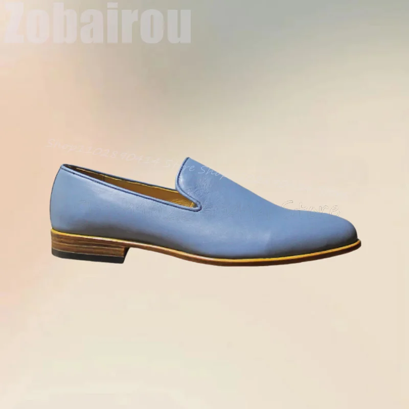 Sky Blue Matte Leather Round Toe Penny Loafers Fashion Slip On Men Shoes Luxurious Handmade Party Banquet Office Men Dress Shoes