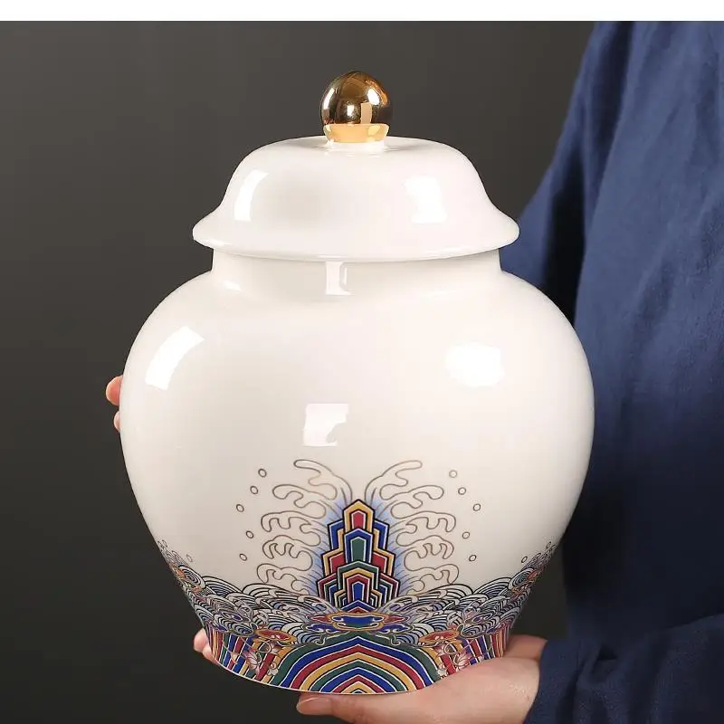 Tea Container Ceramic Enamel Color Cans Large-capacity Airtight Pu'er Box Household Coffee Beans Storage Candy