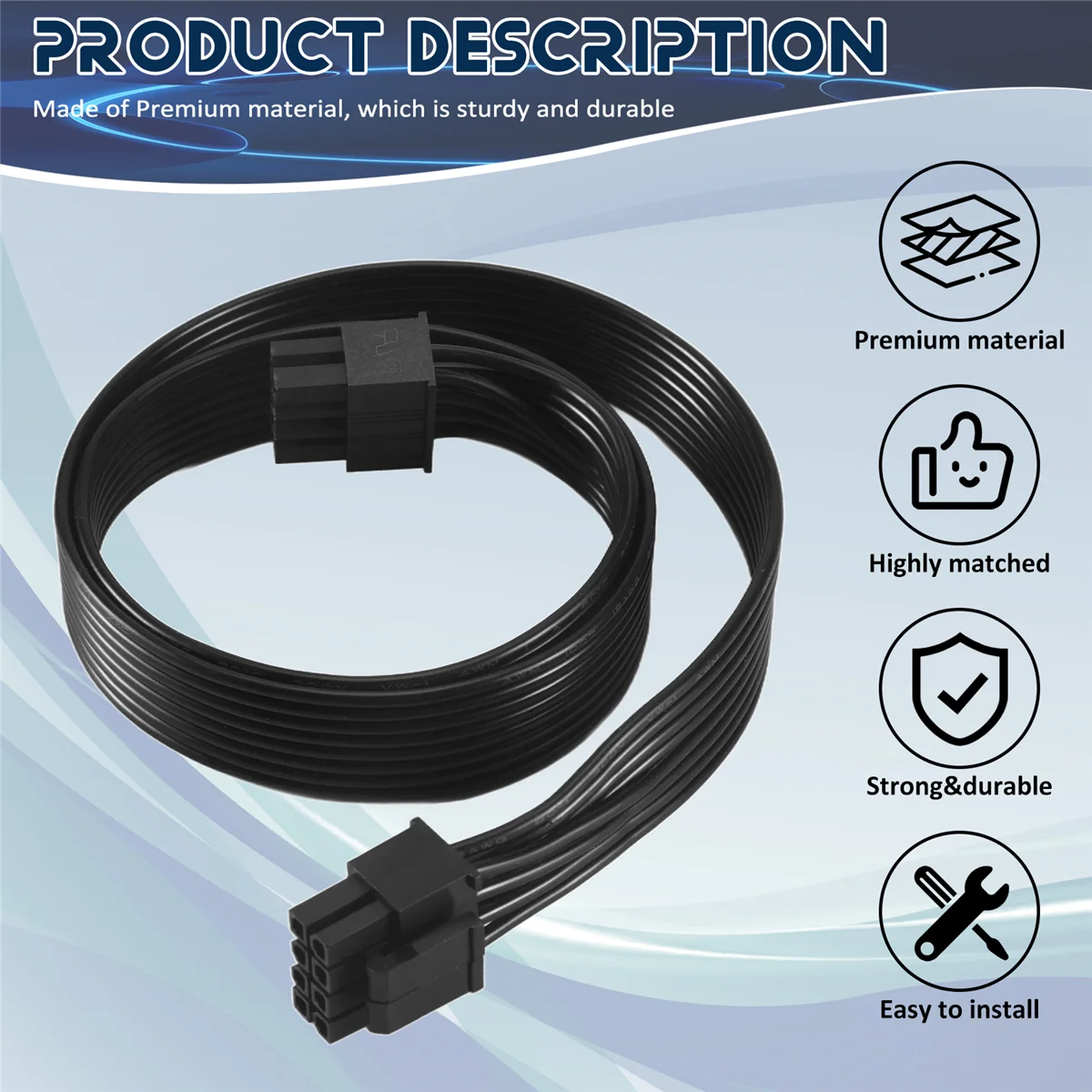 CPU 8 Pin Male to CPU 8 Pin (4+4 Pin) Male EPS-12V Motherboard Power Adapter Cable for Modular Power Supply 60cm