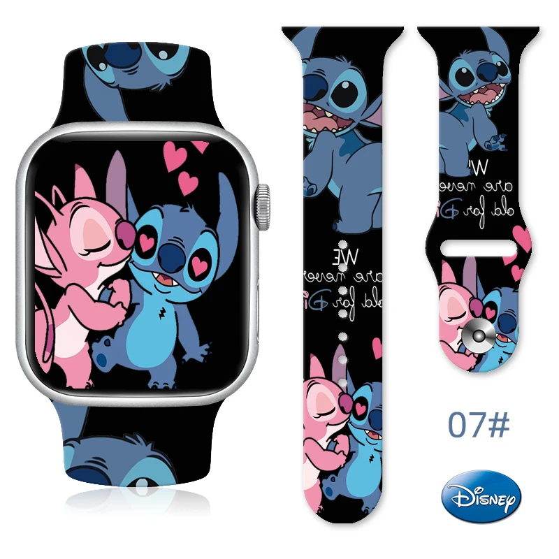 حزام مطبوع من سلسلة ديزني ستيتش 1 لساعة أبل 11 10 9 سوار من السيليكون قابل للاستبدال لساعة iWatch 46/44/42/41 مللي متر