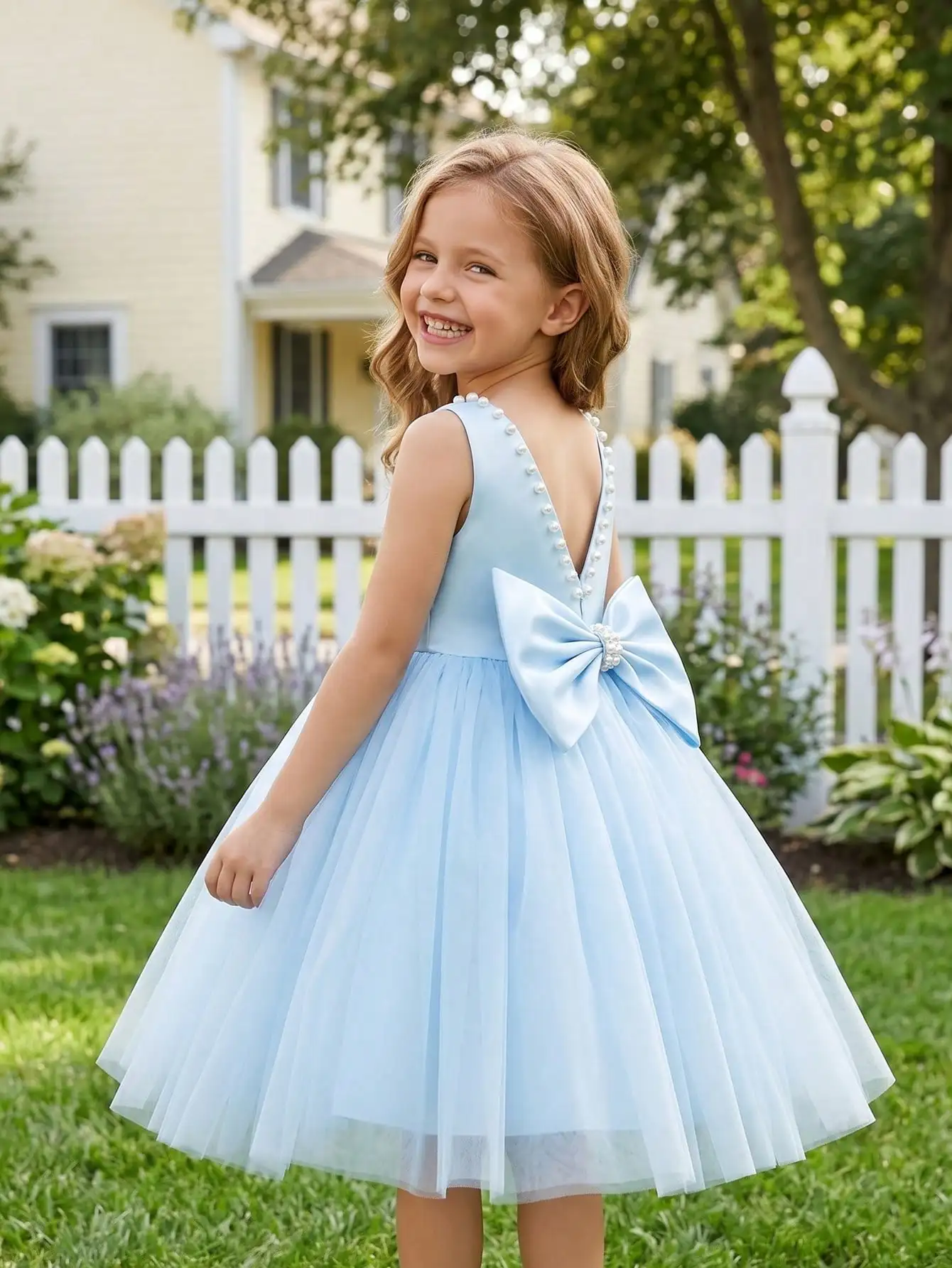 Girl's Blue Dress for Birthday Party, Important Holidays, Prom, Flower Girl, Wedding, Puffy Tulle Princess Dress, School Piano Performance, Host Costume