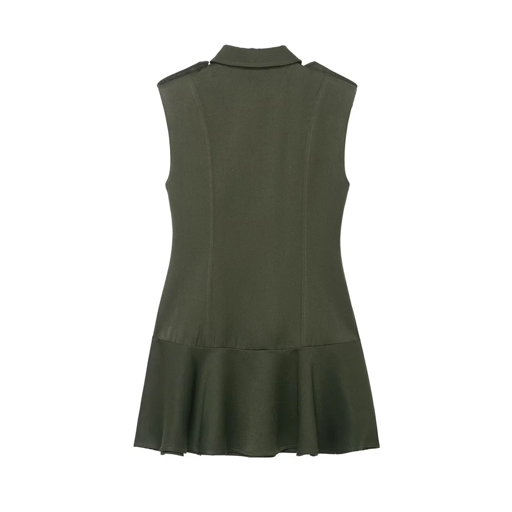 Inverno novo feminino francês fino ajuste gola flip sem punhos ombreiras em camadas decoração vestido curto