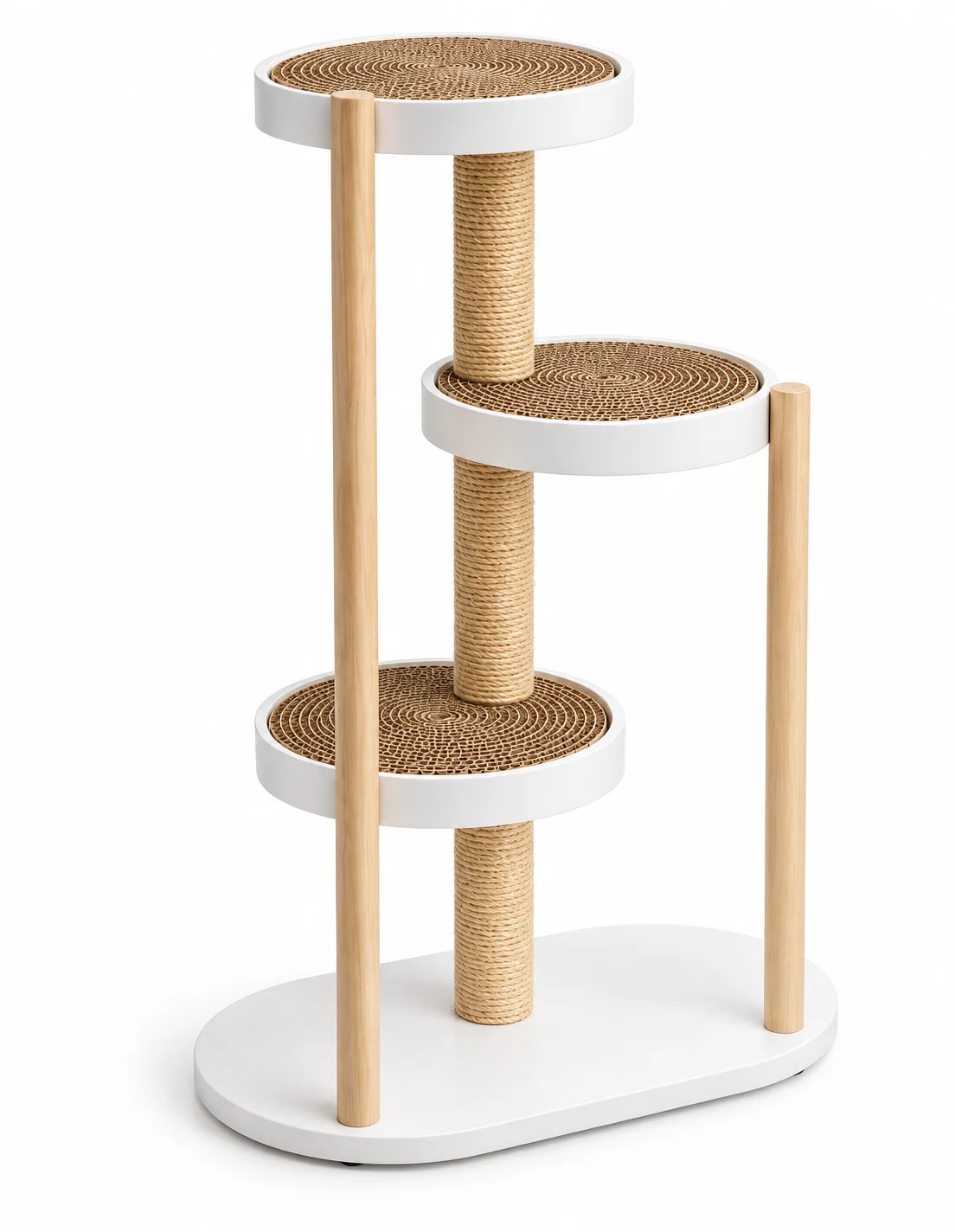 Manufacturer Wholesale Modern 3-Level Wooden Cat Tree with Sisal Scratching Posts and Round Platforms for Indoor Cats