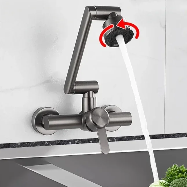 4 Modes Nozzle Faucet Kitchen Faucet Wall Mounted Washbasin Faucets Stainless Steel Mixing Tap Bathroom Faucet 360° Rotation