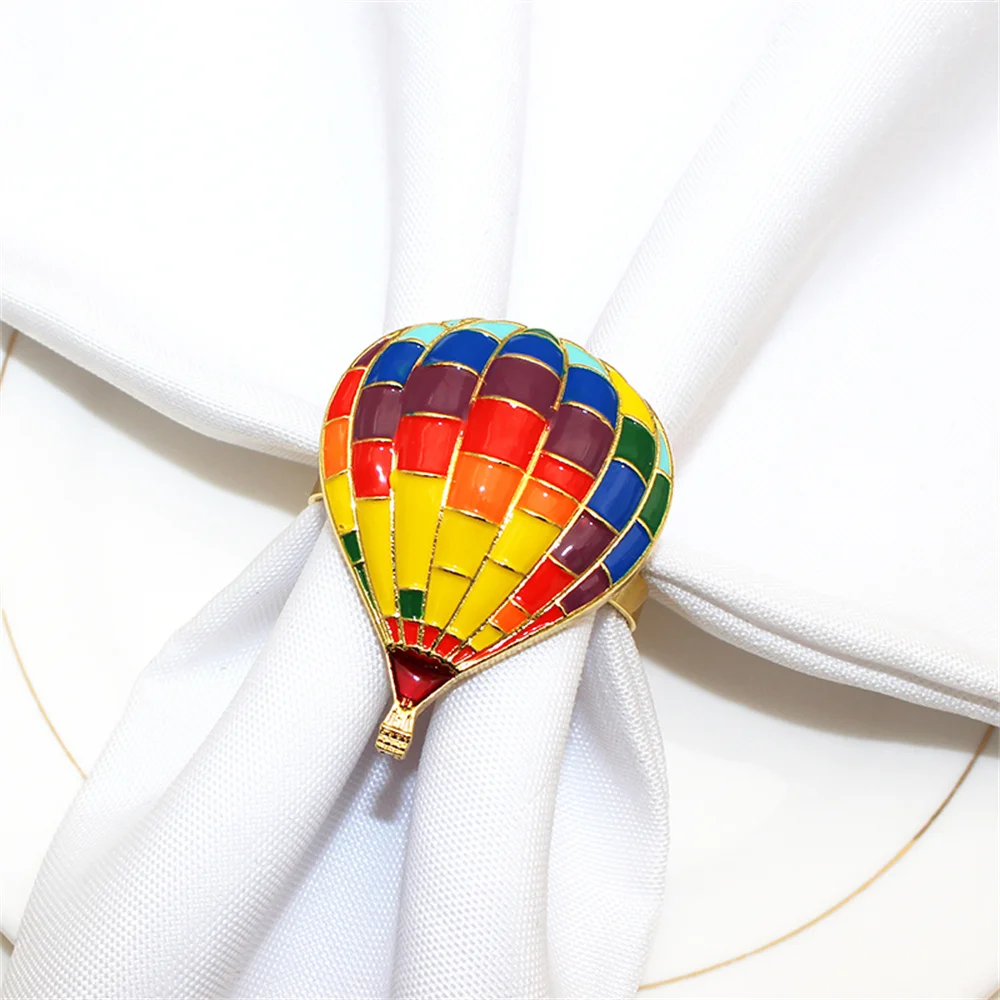 6Pcs Hot Air Balloon Napkin Rings Chrismtas Napkin Holder Gold Serviette Buckles for Wedding Christmas Party Dinner Table Decor