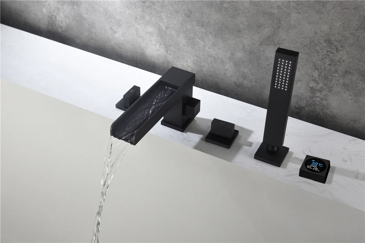 Bathroom Waterfall Tub Shower Faucet 5 Holes Deck Mounted Bathtub Faucet