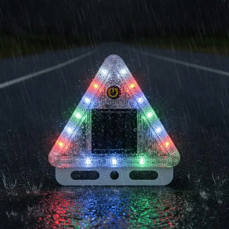 Solar Powered Triangle LED Warning Light No Battery Replacement Flashing Safety Light for Car Night Road Emergency