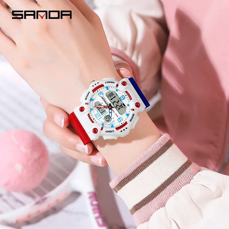 SANDA G style Top Womens Outdoor Sports Electronic Watch LED Waterproof Dual-Display Quartz Ms Clock Multifunctional Chronograph