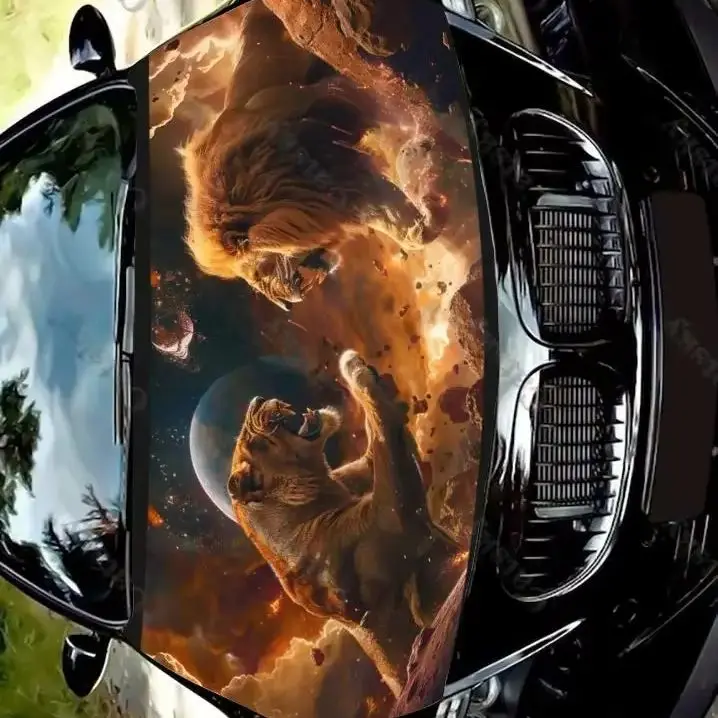 

Два мощных льва, боевые наклейки на капот автомобиля, наклейки, виниловая пленка, наклейки на крышку двигателя, защитная пленка на капот автомобиля