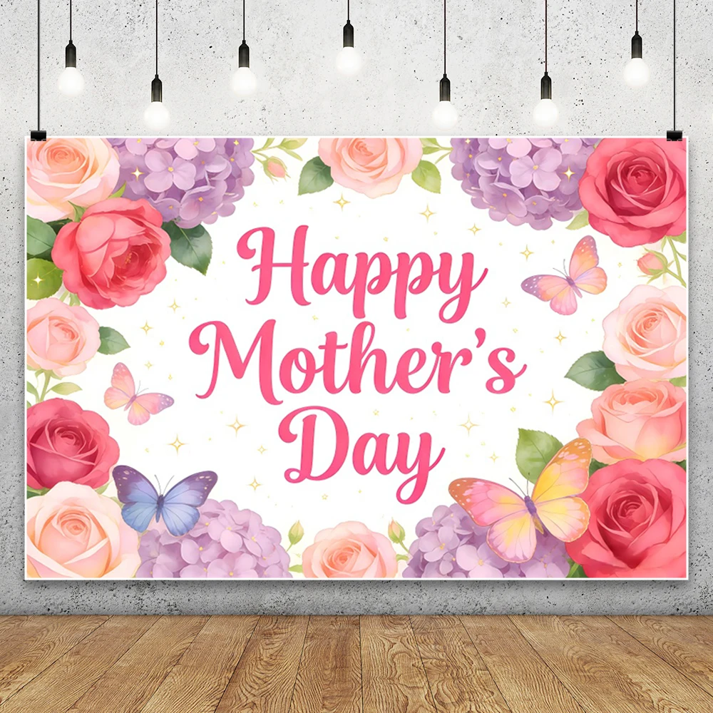 2026 Happy Mother's Day Photography Background Colorful Flowers Mother's Day Party Decoration Girl Women Portrait Photo Backdrop