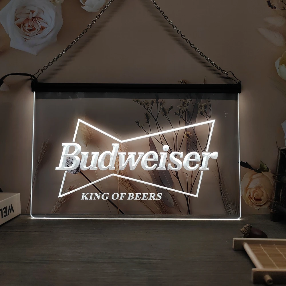 Budweiser King Beer Bar Pub Club 3D Carving LED Neon Sign Wall Art for Home,Farmhouse,Room,Bedroom,Office Decor,Unique