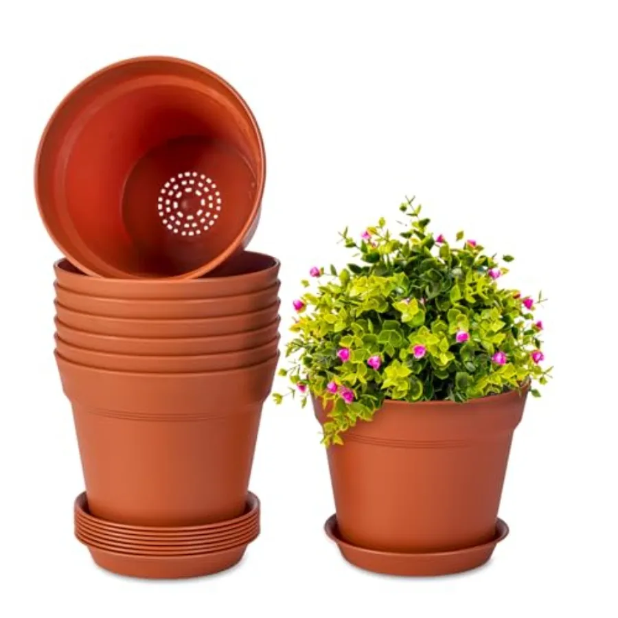 

Plant Pots, Flower Pots for Plants Plastic Planters for Indoor with Multiple Drainage Holes and Trays, for All Home Garden Flow