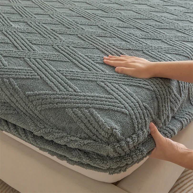 

Мягкая зимняя простыня из кораллового флиса, эластичная защита для матраса, плюшевая теплая постельная белье, простыня, двуспальная кровать, размер Queen King Size