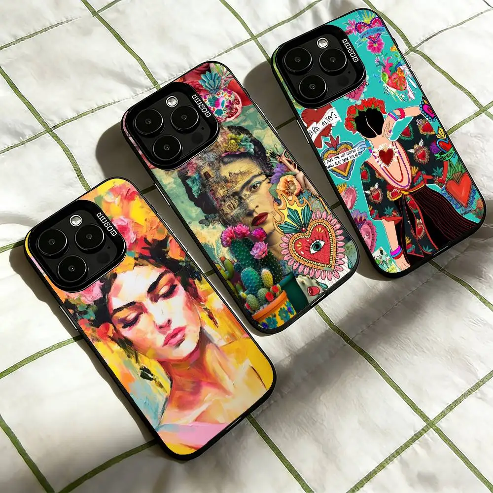 

Fashion FridaS-S K-Kahlo Phone Case For iPhone 17,16,15,14,13,12,11 Plus,Pro Max,XS,Colorful Silver Phone case Funda Cover