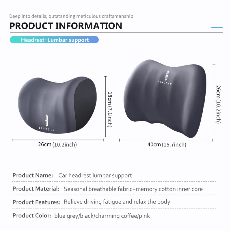 Car Headrest Support Waist Pad Lumbar Cushion Soft Neck Pillow For Lincoln Mondeo MKZ MKX Aviator Navigator Continental Corsair view 6