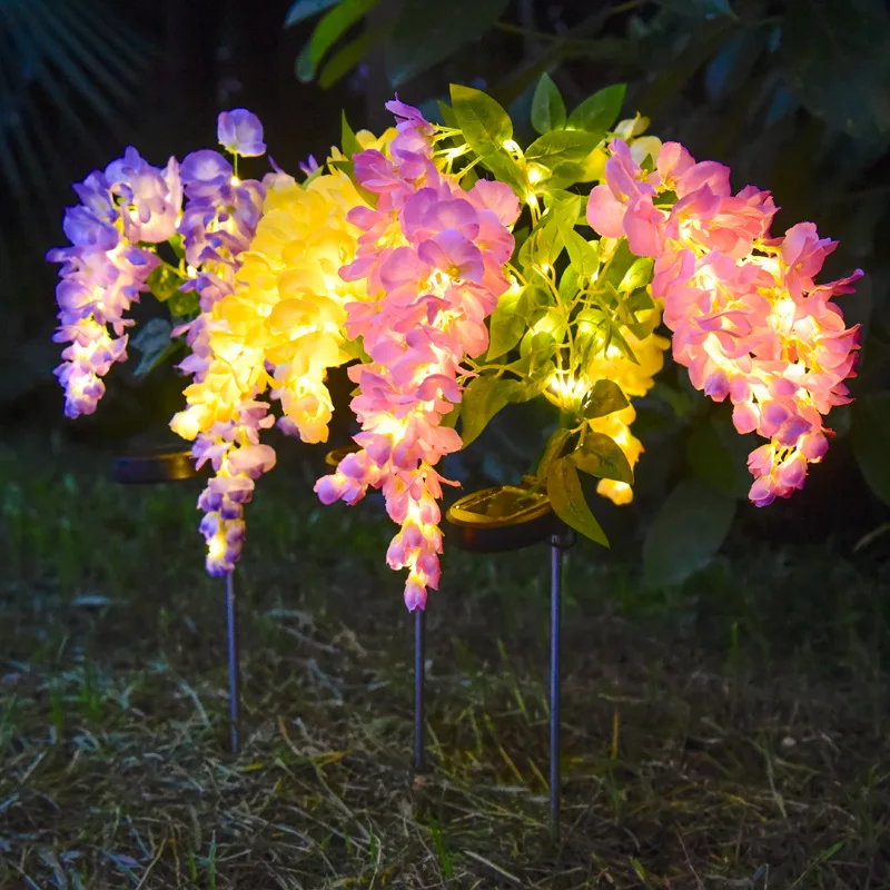 Lámpara solar de flores de glicina, lámpara LED para decoración de jardín y patio, lámpara impermeable para césped, paisaje de jardín, decoración de villa, 1 ud.