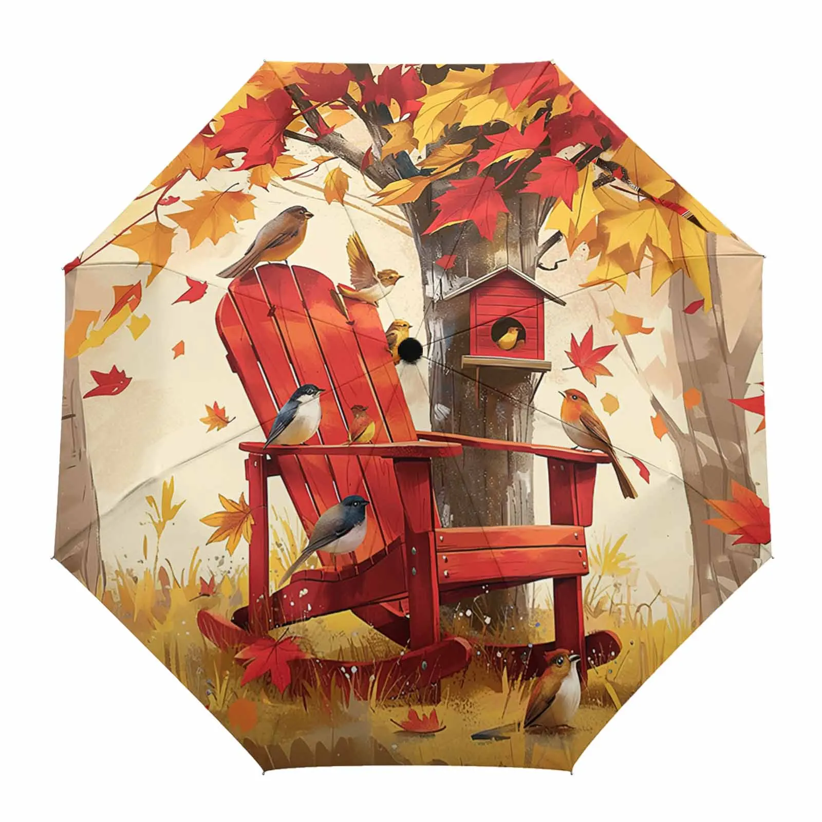 

Осенний зонт в виде кленового леса, птичьего домика, автоматический зонт, портативный складной зонт, зонтик от солнца и дождя для женщин