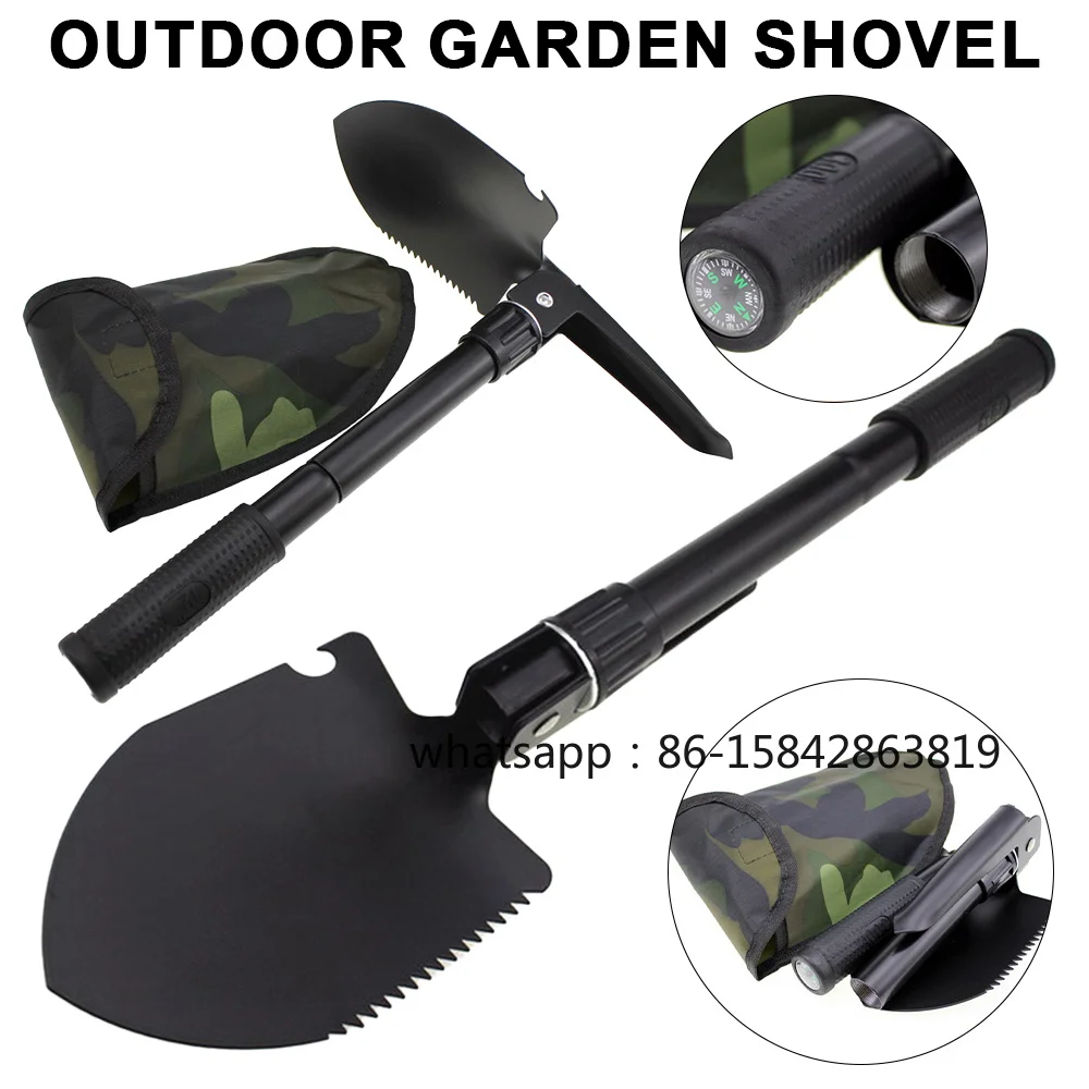 Folding Multifunctional Camping Shovel Kit, Portable Garden Spade with Weeding Pick, Emergency Outdoor Tool