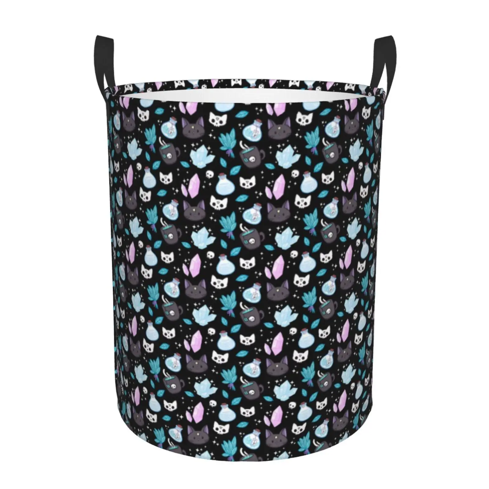 Custom Herb Witch Laundry Basket Collapsible Large Capacity Clothes Storage Bin Halloween Witchy Spooky Cat Baby Hamper