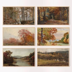 Vintage Autumn Classic Artwork Mountain Lake Nature Landscape Fall View Poster Canvas Painting Wall Pictures Home Interior Decor