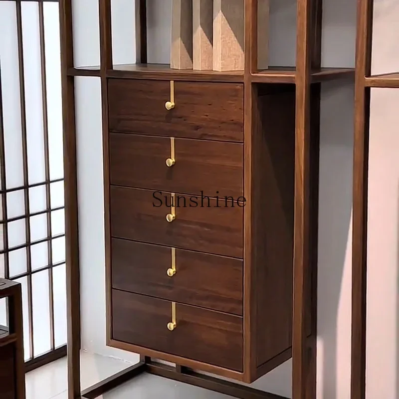 خزانة ذات أدراج من خشب الأبنوس، أرفف بسيطة، خزانة تخزين لغرفة المعيشة، خشب متين FT #1