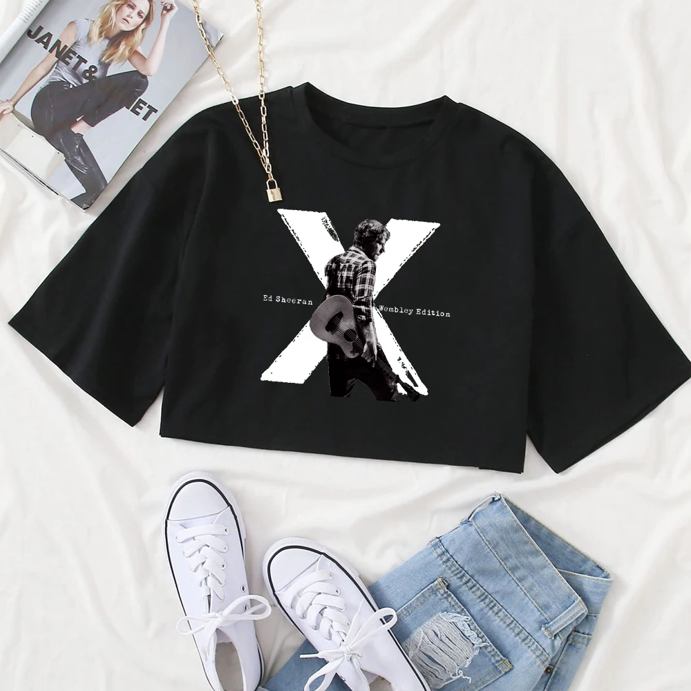 Ed Sheeran X 2024 Tour Shirt Women Crop Tops O-Neck Short Sleeves  T-shirt Fans Gift Tops